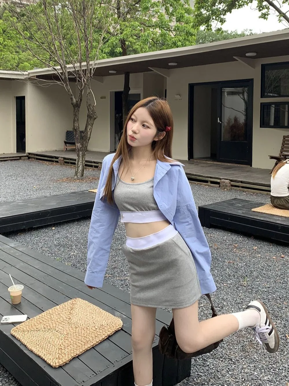 Korean Fashion Casual Three Piece Sets Outfits Long Sleeve Short Shirt + Gray Short Vest Tops + High Waist A Line Mini Skirt
Korean Fashion Casual Three Piece Sets Outfits Long Sleeve Short Shirt + Gray Short Vest Tops + High Waist A Line Mini Skirt
