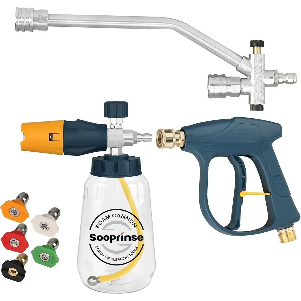 High-Pressure Washer with Short Spray Gun, Dual Control Accessory, Soap Dispenser, Car Wash Kit, 5 Nozzle Tips, 4000 PSI
High-Pressure Washer with Short Spray Gun, Dual Control Accessory, Soap Dispenser, Car Wash Kit, 5 Nozzle Tips, 4000 PSI