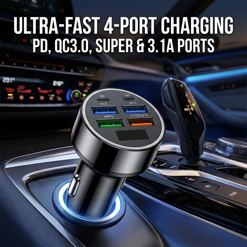 Fast Car Charger Adapter 100W with Multi USB Ports Type C PD QC3.0 Display Anti Slip Design For Cars Trucks Devices For iPhone
Fast Car Charger Adapter 100W with Multi USB Ports Type C PD QC3.0 Display Anti Slip Design For Cars Trucks Devices For iPhone