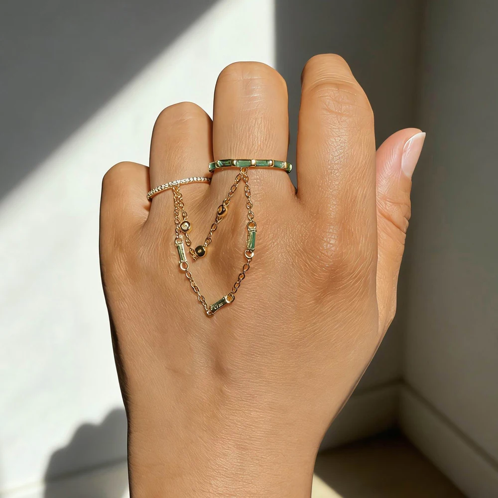 Gold Color Green Cubic Zirconia Paved Chain Ring for Women Ring Sparking CZ Finger Jewelry
Gold Color Green Cubic Zirconia Paved Chain Ring for Women Ring Sparking CZ Finger Jewelry
