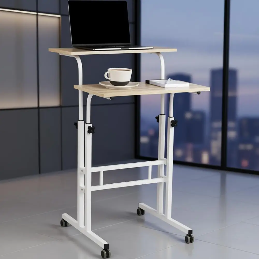 Portable Rolling Standing Desk, Adjustable Height Laptop Station, Two-Tier Metal, White
Portable Rolling Standing Desk, Adjustable Height Laptop Station, Two-Tier Metal, White