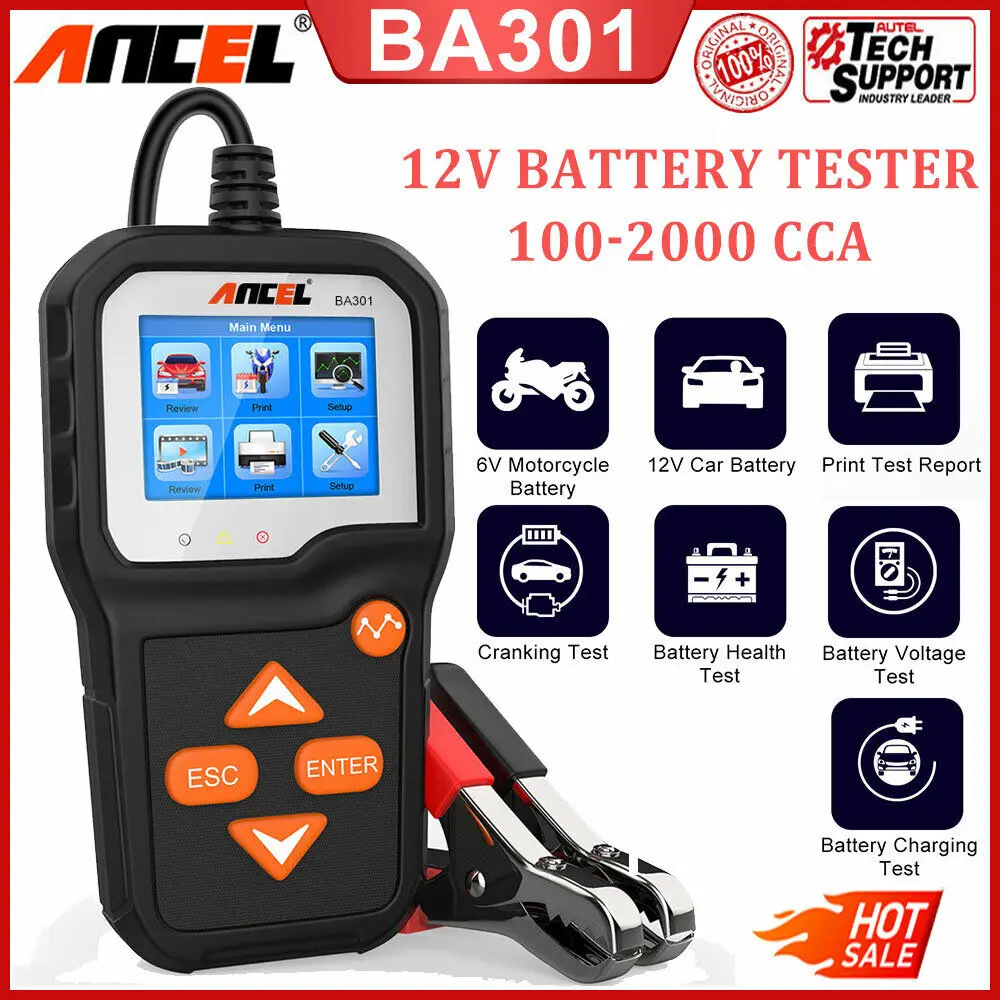 ANCEL BA301 Car Battery Tester 6-12V Motorcycles Charging Tools 100-2000 CCA Quick Cranking Charging Circuit Tester Battery Test
ANCEL BA301 Car Battery Tester 6-12V Motorcycles Charging Tools 100-2000 CCA Quick Cranking Charging Circuit Tester Battery Test