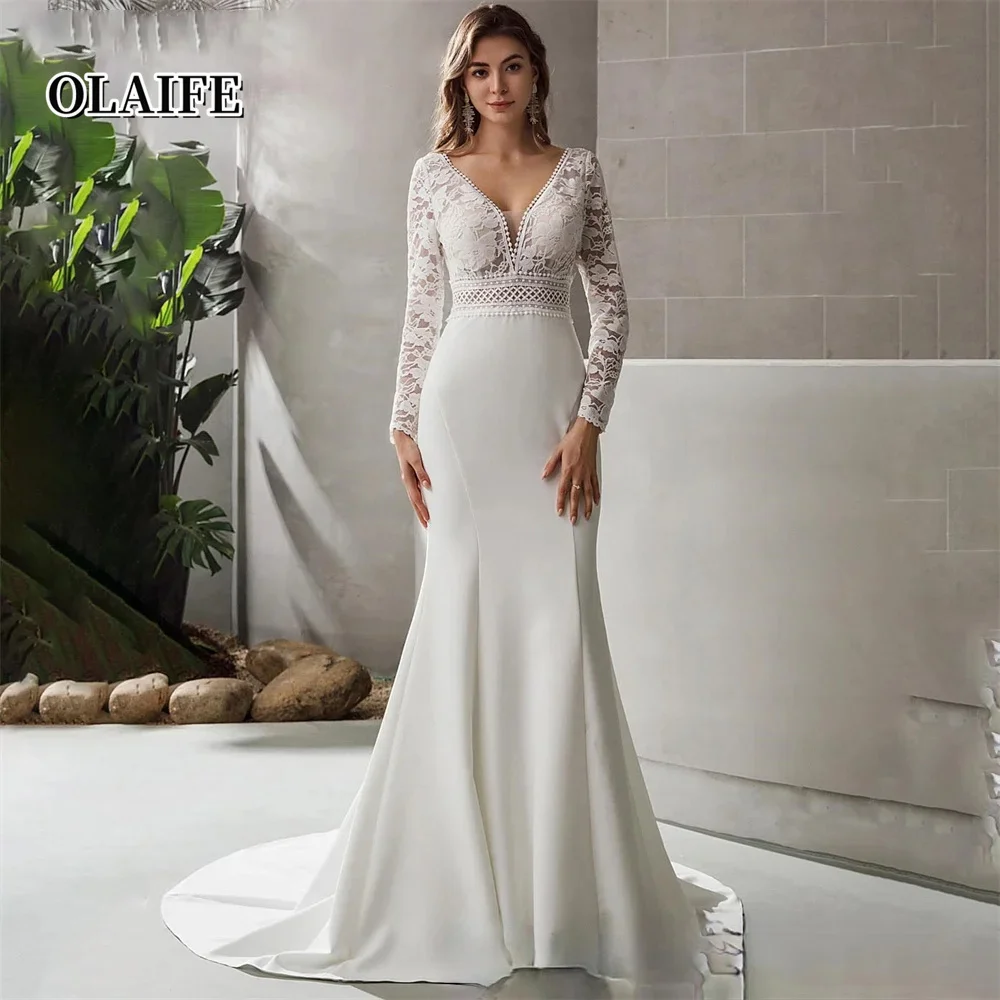 V-Neck Full Sleeves Wedding Dresses Lace Applique Open Back Bridal Gowns Sweep Train Mermaid Bride Dress Vestidos De Novia
V-Neck Full Sleeves Wedding Dresses Lace Applique Open Back Bridal Gowns Sweep Train Mermaid Bride Dress Vestidos De Novia