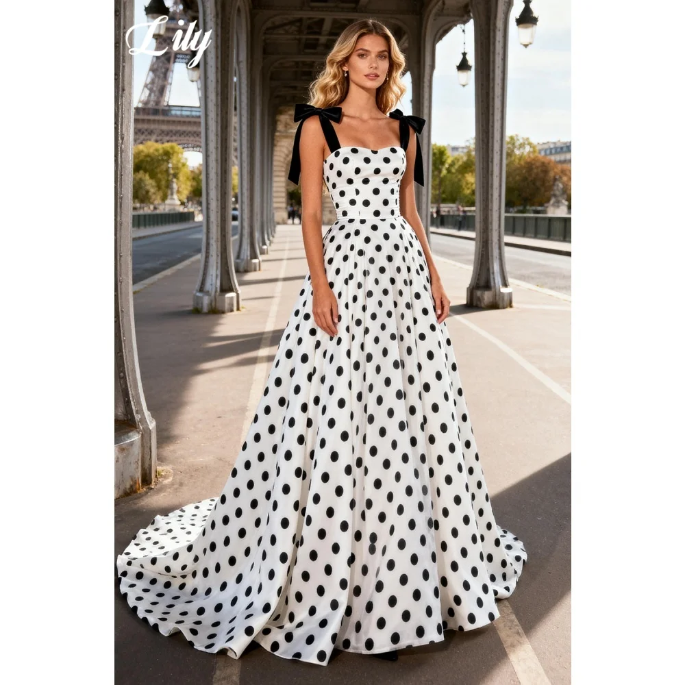 Lily Black And White Polka Dot Evening Dress A Line Prom Dress Bow Spaghetti Strap Party Formal Gown 프롬 드레스 For Women Customized
Lily Black And White Polka Dot Evening Dress A Line Prom Dress Bow Spaghetti Strap Party Formal Gown 프롬 드레스 For Women Customized