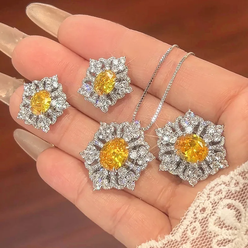 Luxurious Yellow Flower Geometry Gemstone Jewelry Women Elegant Necklace Adjustable Ring Earrings Sparkling Fashion Accessories
Luxurious Yellow Flower Geometry Gemstone Jewelry Women Elegant Necklace Adjustable Ring Earrings Sparkling Fashion Accessories