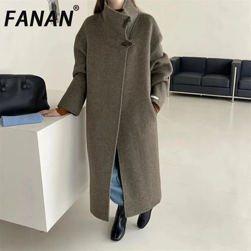 FANAN Double-faced Woolen Coat Stand Collar Drop Shoulder Sleeve Single Breasted Two Button Horn Button Slant Pocket Winter New
FANAN Double-faced Woolen Coat Stand Collar Drop Shoulder Sleeve Single Breasted Two Button Horn Button Slant Pocket Winter New