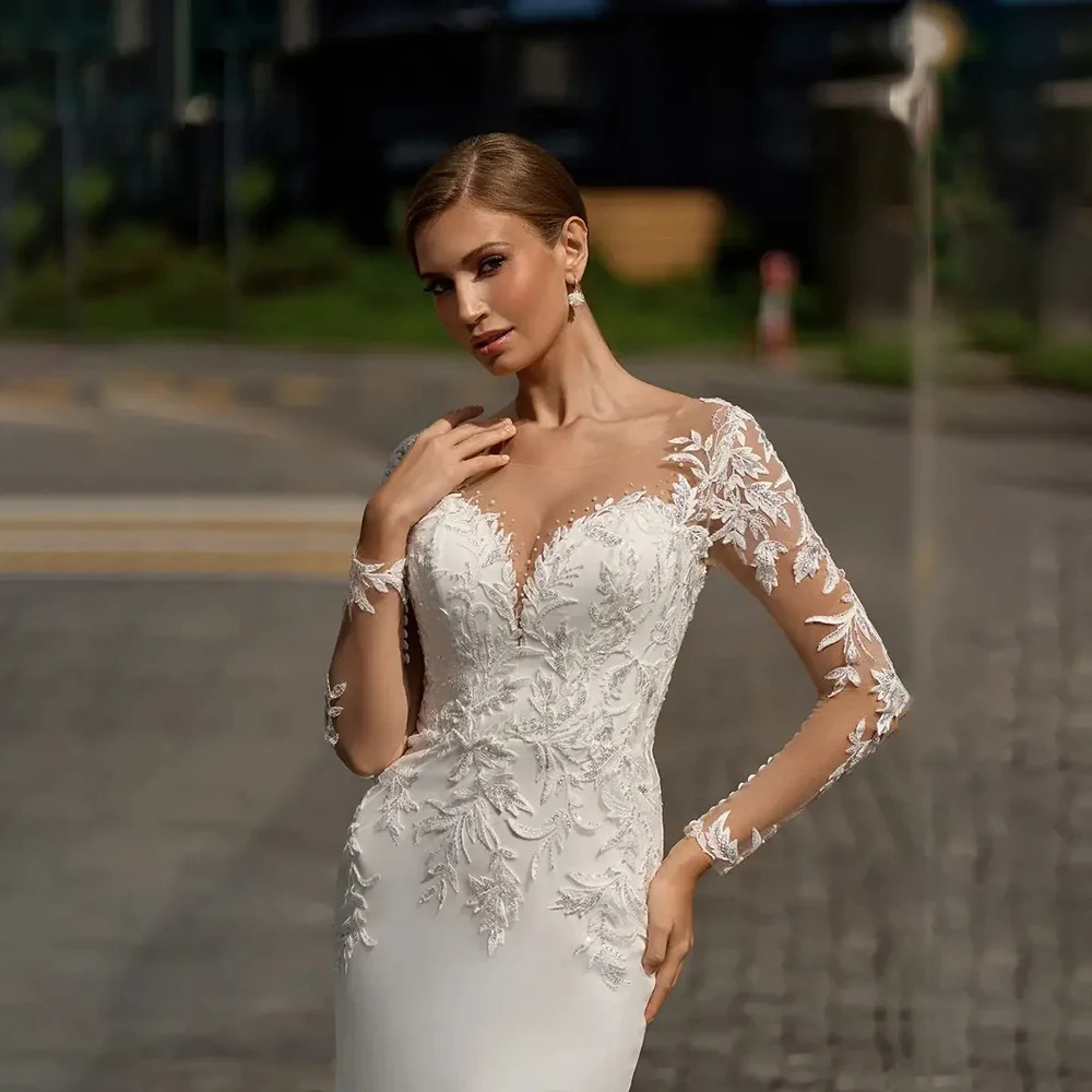 Elegant Mermaid Bridal Gown For Womens O-Neck Long Sleeve Lace Sequins Wedding Dress Customized High Quality Dresses
Elegant Mermaid Bridal Gown For Womens O-Neck Long Sleeve Lace Sequins Wedding Dress Customized High Quality Dresses