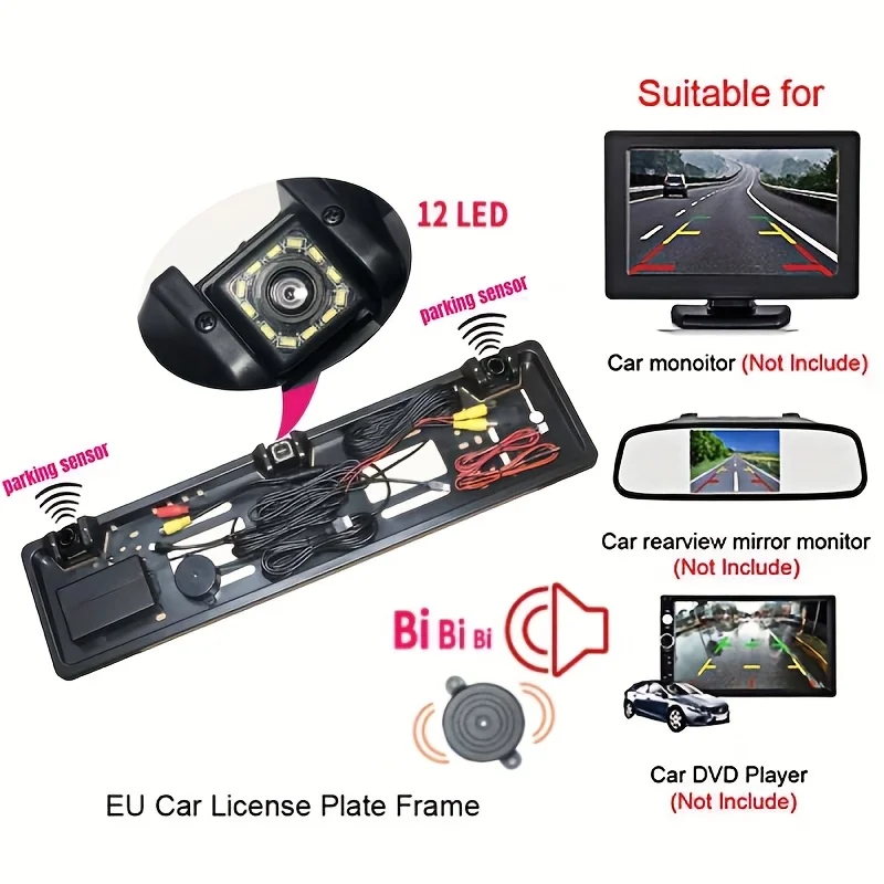European License Plate Holder with Dual 12 LED Lights, Featuring a Car Parking Sensor Camera And a Rear View Camera
European License Plate Holder with Dual 12 LED Lights, Featuring a Car Parking Sensor Camera And a Rear View Camera