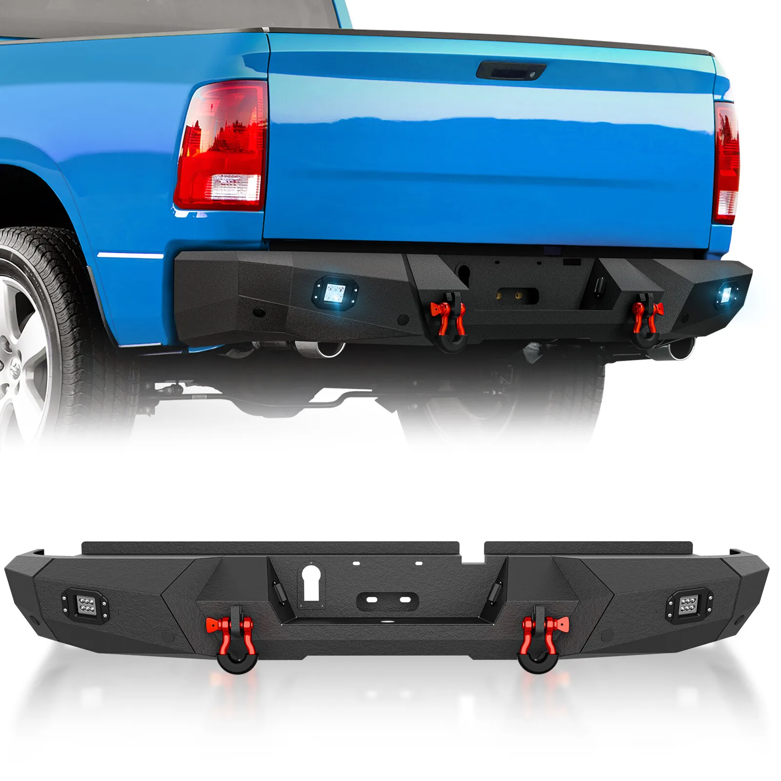 Rear Bumper With License Plate Lights, Sensor Holes, LED Lights & D-rings for 2009-2018 Dodge Ram 1500 & 2019-2024 Classic Model
Rear Bumper With License Plate Lights, Sensor Holes, LED Lights & D-rings for 2009-2018 Dodge Ram 1500 & 2019-2024 Classic Model