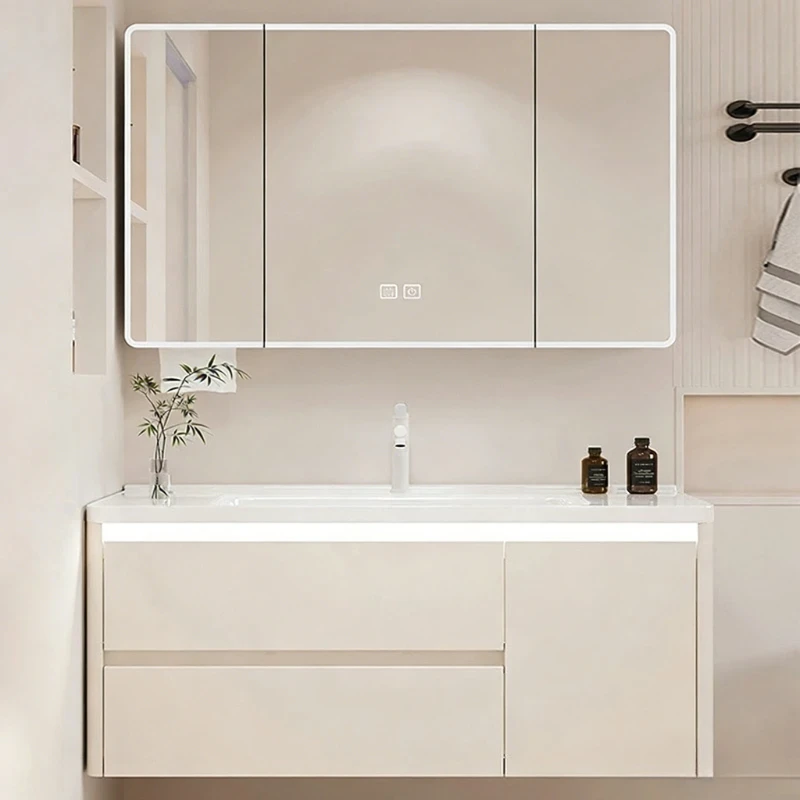 Bathroom Vanity Set with Smart LED Mirror Wall-Mounted Aluminum Cabinet with Integrated Ceramic Sink Basin Touch Control Drain
Bathroom Vanity Set with Smart LED Mirror Wall-Mounted Aluminum Cabinet with Integrated Ceramic Sink Basin Touch Control Drain