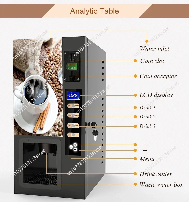 Automatic Coffee Dispenser Vending Commercial instant Coffee Vending Machine with Coin Operated
Automatic Coffee Dispenser Vending Commercial instant Coffee Vending Machine with Coin Operated