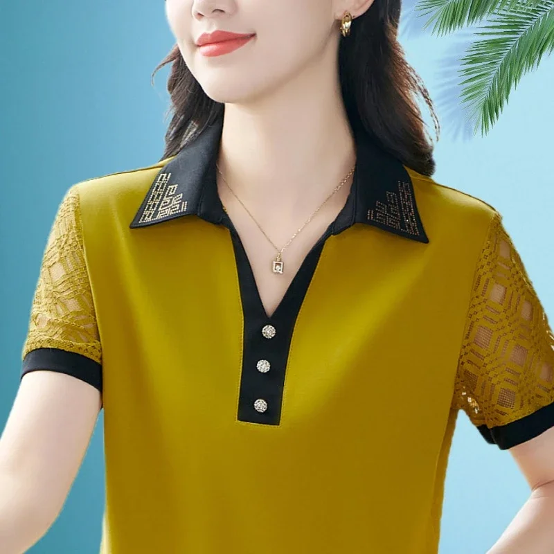 Womens Tops Collar T-shirt Women's Cotton Pulovers Basic Polo Shirts Short Sleeve Elegant Clothing Ladies Loose Tops Female
Womens Tops Collar T-shirt Women's Cotton Pulovers Basic Polo Shirts Short Sleeve Elegant Clothing Ladies Loose Tops Female