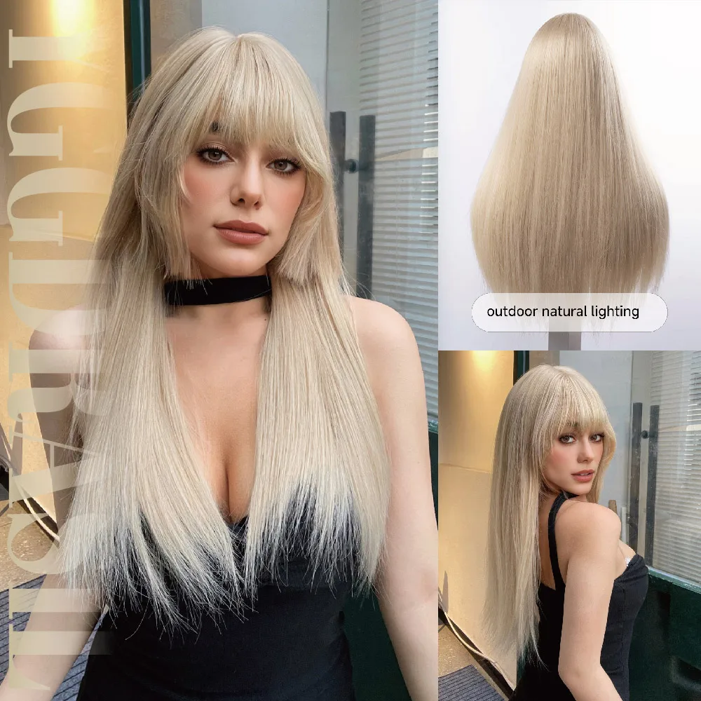 28Inch Milky Blonde Synthetic Wigs With Bangs Long Natural Straight Hair Wig for Women Daily Use Cosplay Heat Resistant
28Inch Milky Blonde Synthetic Wigs With Bangs Long Natural Straight Hair Wig for Women Daily Use Cosplay Heat Resistant