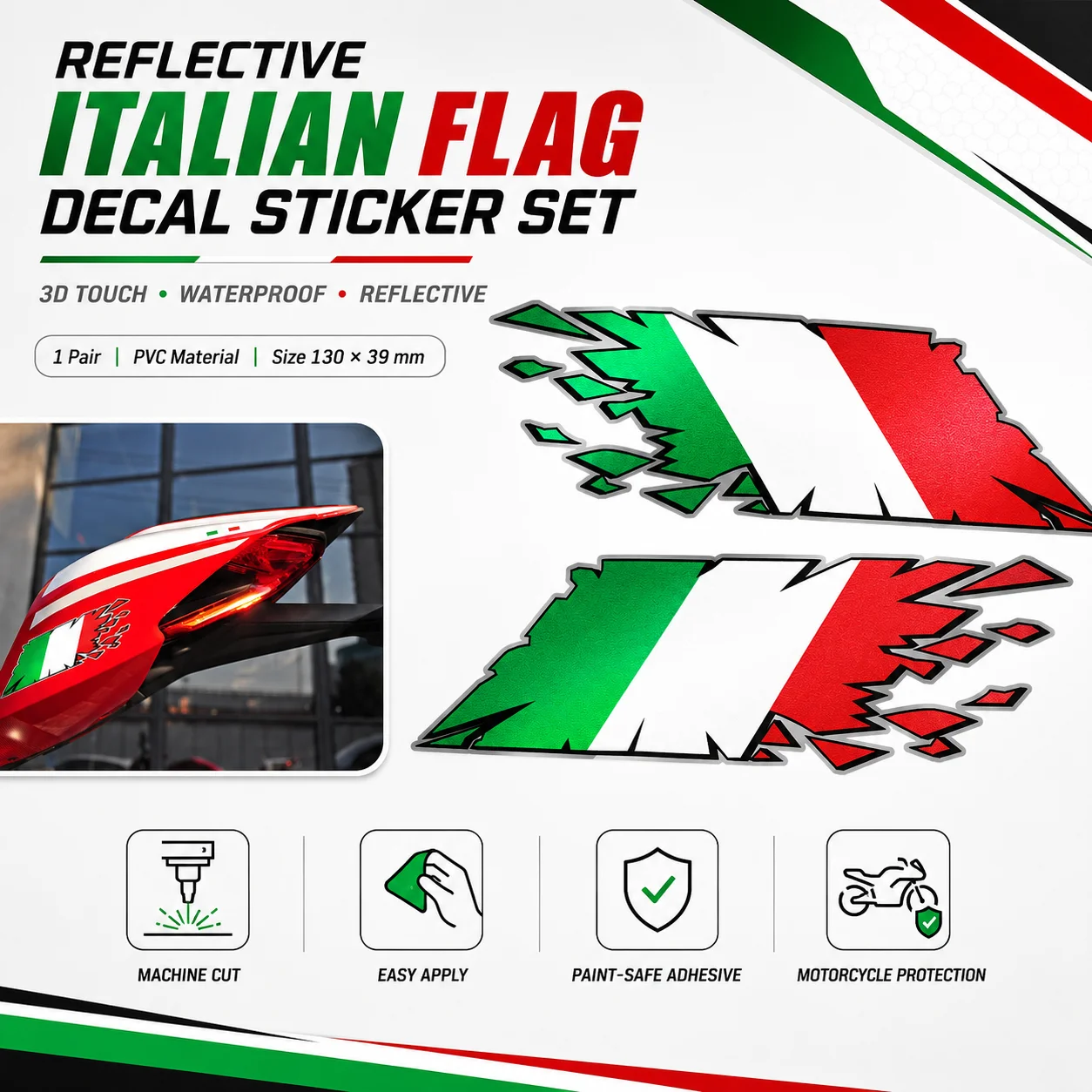 For Vespa GTS GTV Fly Ducati Monster Aprilia MV Triumph Motorcycle Vest Italian Flag "rip" Style Side Fin Stickers Decoration
For Vespa GTS GTV Fly Ducati Monster Aprilia MV Triumph Motorcycle Vest Italian Flag "rip" Style Side Fin Stickers Decoration