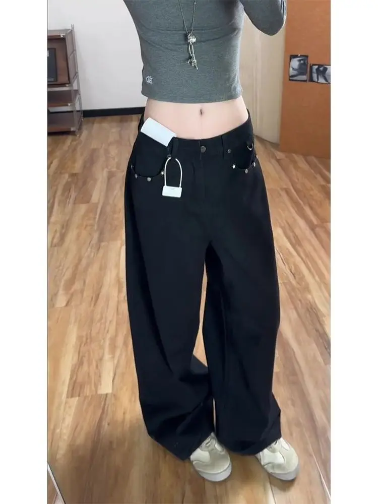 Black High Waist Casual Women's Jeans Pocket Rivet Loose Fit Long Trousers Vintage Style Spring Autumn New Arrival
Black High Waist Casual Women's Jeans Pocket Rivet Loose Fit Long Trousers Vintage Style Spring Autumn New Arrival