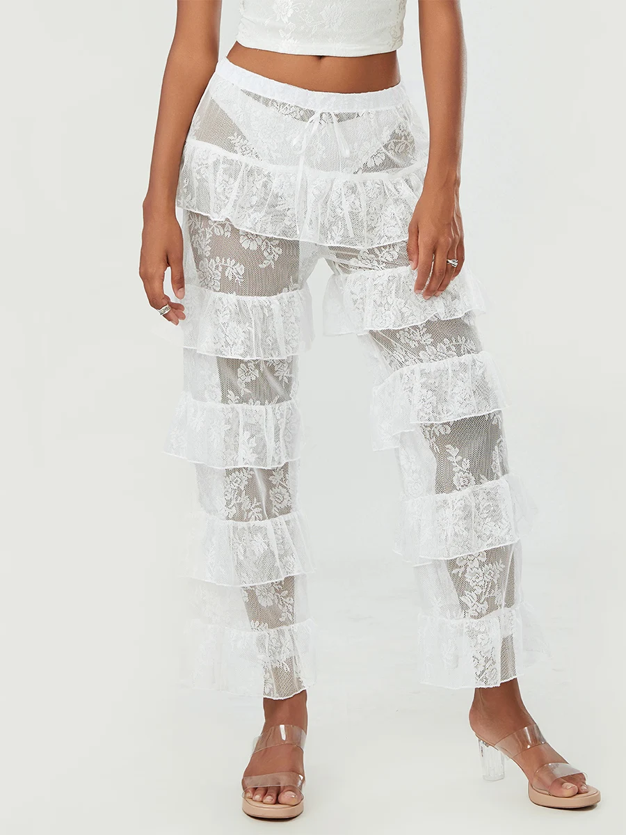 Women Lace Pants High Waisted Pants See-through Flower Layered Sheer Pants Trousers
Women Lace Pants High Waisted Pants See-through Flower Layered Sheer Pants Trousers