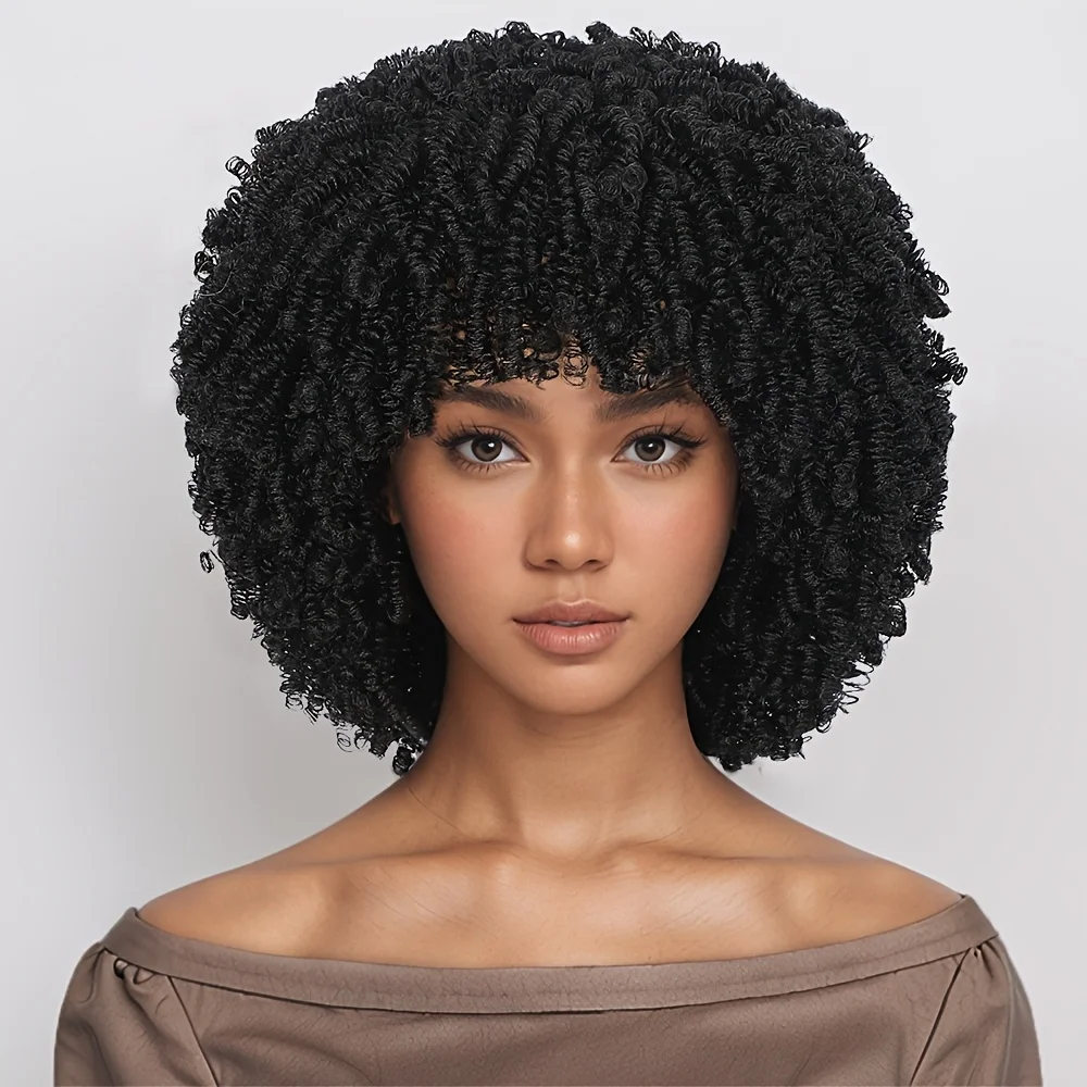 Short curly African-style synthetic wig with bangs for women - stretchy bob style suitable role-playing, Halloween, and parties
Short curly African-style synthetic wig with bangs for women - stretchy bob style suitable role-playing, Halloween, and parties