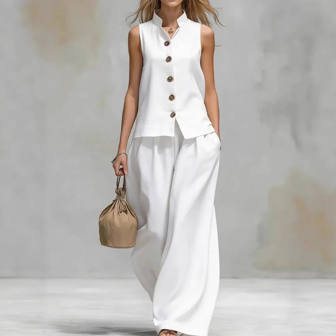 New Stand Collar Sleeveless Vest Top and Wide Leg Pants Cotton Linen Two Piece Set Summer Women Vest & Pan Two Piece Outfit
New Stand Collar Sleeveless Vest Top and Wide Leg Pants Cotton Linen Two Piece Set Summer Women Vest & Pan Two Piece Outfit