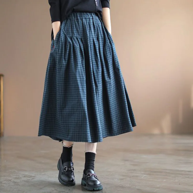 Spring Summer New Vintage Plaid Elastic Waist A-line Skirt Women Clothing Office Lady Preppy Style Pocket Loose High Waist Skirt
Spring Summer New Vintage Plaid Elastic Waist A-line Skirt Women Clothing Office Lady Preppy Style Pocket Loose High Waist Skirt