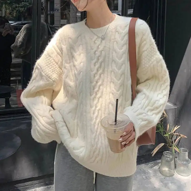 Autumn Winter Thicken Warm Sweater Women Vintage Loose Twist Knitted Jumper Woman All Match O Neck Long Sleeve Pullover
Autumn Winter Thicken Warm Sweater Women Vintage Loose Twist Knitted Jumper Woman All Match O Neck Long Sleeve Pullover