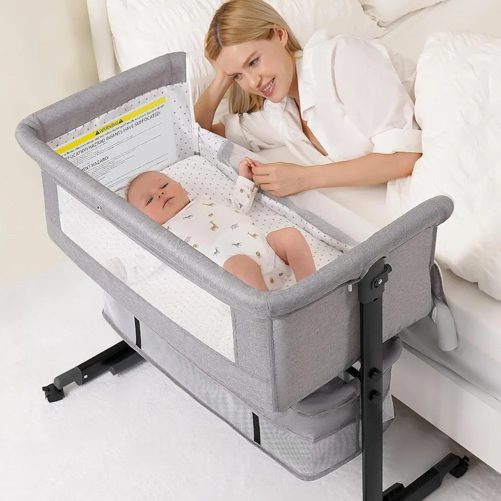 Baby Bassinet, 3 in 1 Bassinets Bedside Sleeper, Adjustable Height Bedside Sleeper with Rocking Mode, Mesh, Storage Basket
Baby Bassinet, 3 in 1 Bassinets Bedside Sleeper, Adjustable Height Bedside Sleeper with Rocking Mode, Mesh, Storage Basket