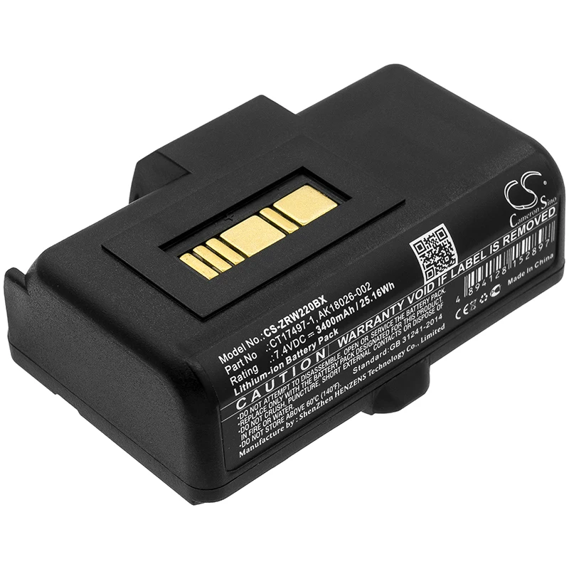 Li-ion Portable Printer Battery for Zebra, 7.4V, 3400mAh , Compatible Models: RW220, RW320
Li-ion Portable Printer Battery for Zebra, 7.4V, 3400mAh , Compatible Models: RW220, RW320