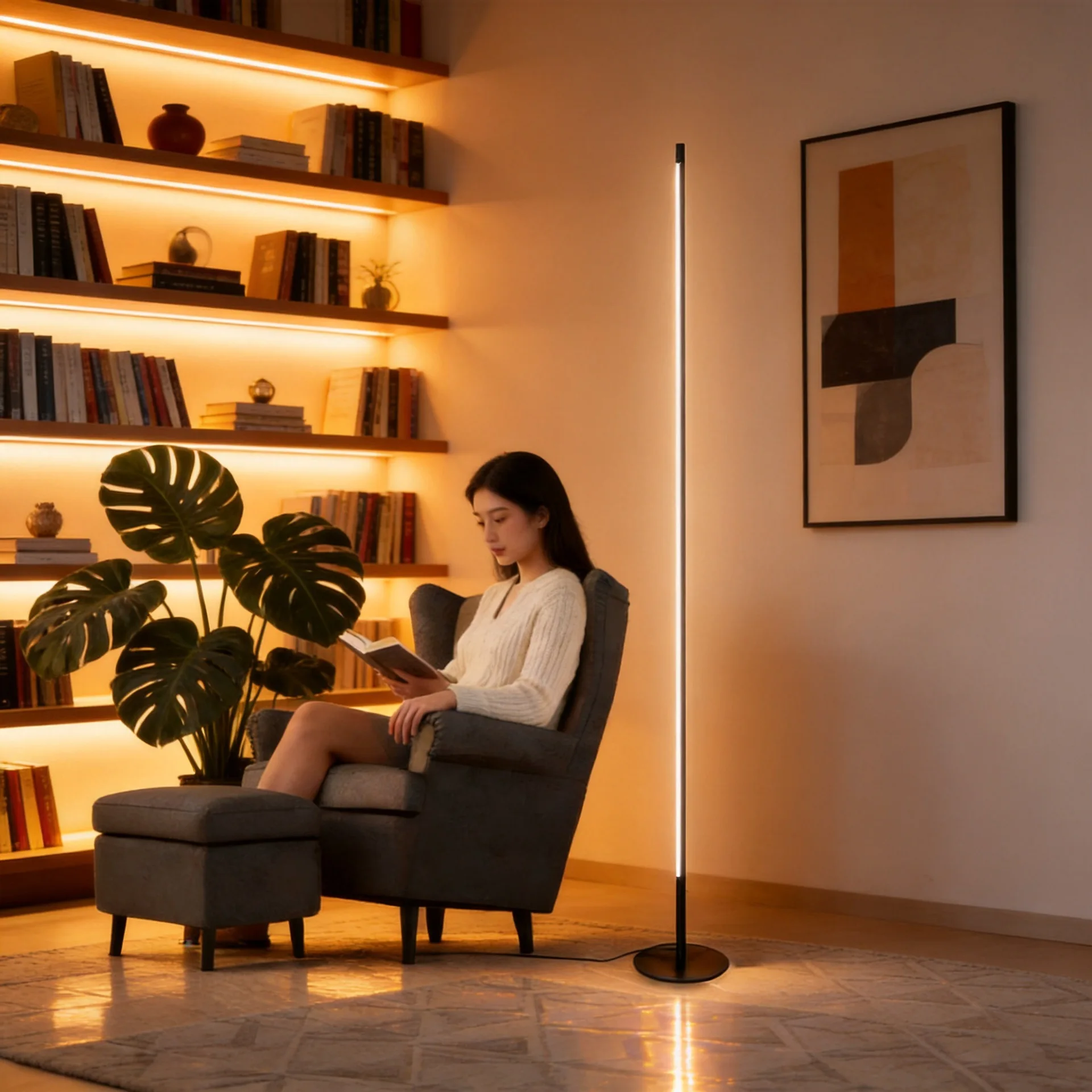 Modern Line Floor Lamp,Dimmable LED Standing Light with Remote,Warm Atmosphere Lamp for Living Room Live Streaming Background
Modern Line Floor Lamp,Dimmable LED Standing Light with Remote,Warm Atmosphere Lamp for Living Room Live Streaming Background