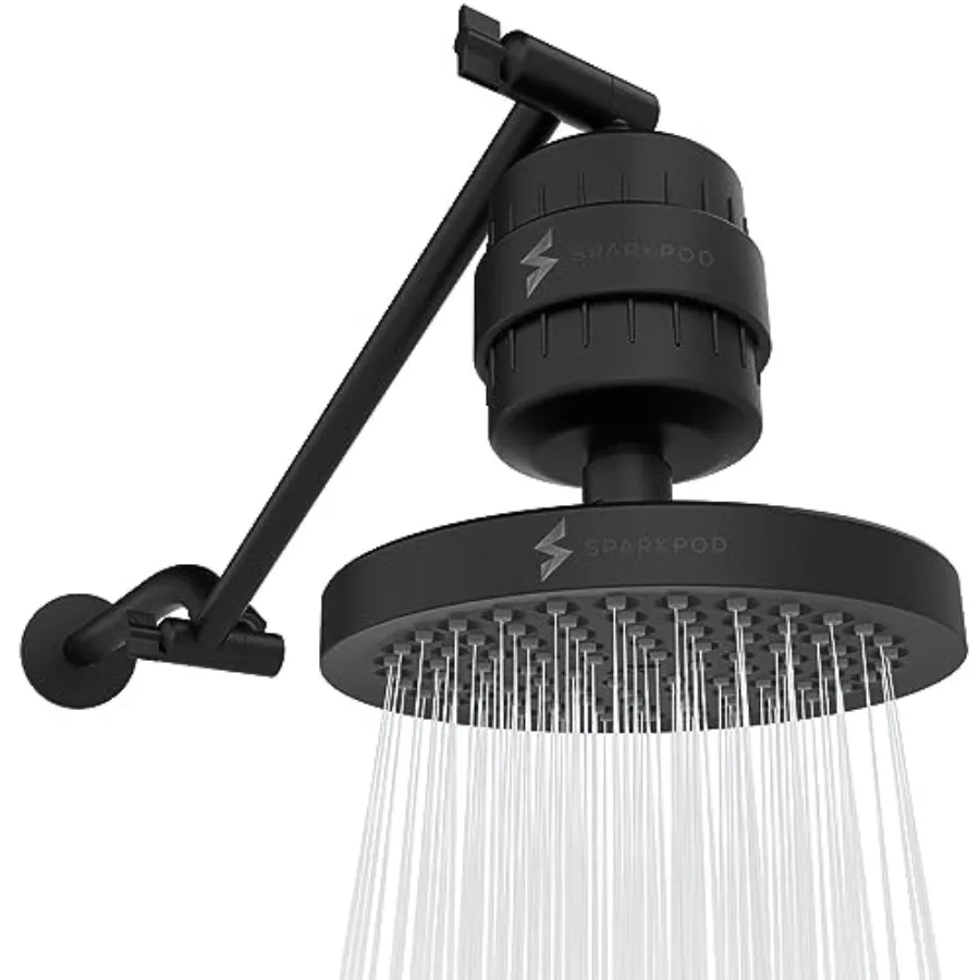 High pressure rain shower head for bathroom use, black matte ABS plastic, 6-inch diameter with 23-stage filter capsule and 11-i
High pressure rain shower head for bathroom use, black matte ABS plastic, 6-inch diameter with 23-stage filter capsule and 11-i