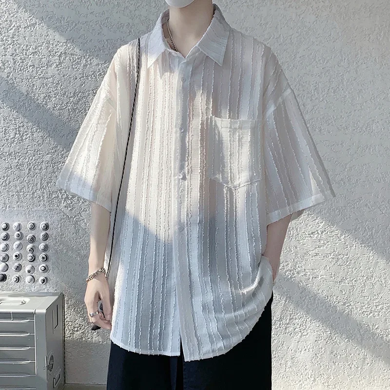 Japanese and Korean Style Ice Silk Shirt Men Short Sleeve Summer Loose Casual Thin Cool Design Sense of A Small Shirt Coat
Japanese and Korean Style Ice Silk Shirt Men Short Sleeve Summer Loose Casual Thin Cool Design Sense of A Small Shirt Coat