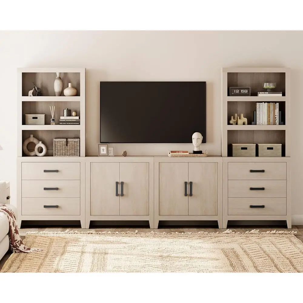 75 Inch TV Stand with Bookcases, Media Console, Adjustable Shelves for Living and Bedroom, Beige
75 Inch TV Stand with Bookcases, Media Console, Adjustable Shelves for Living and Bedroom, Beige