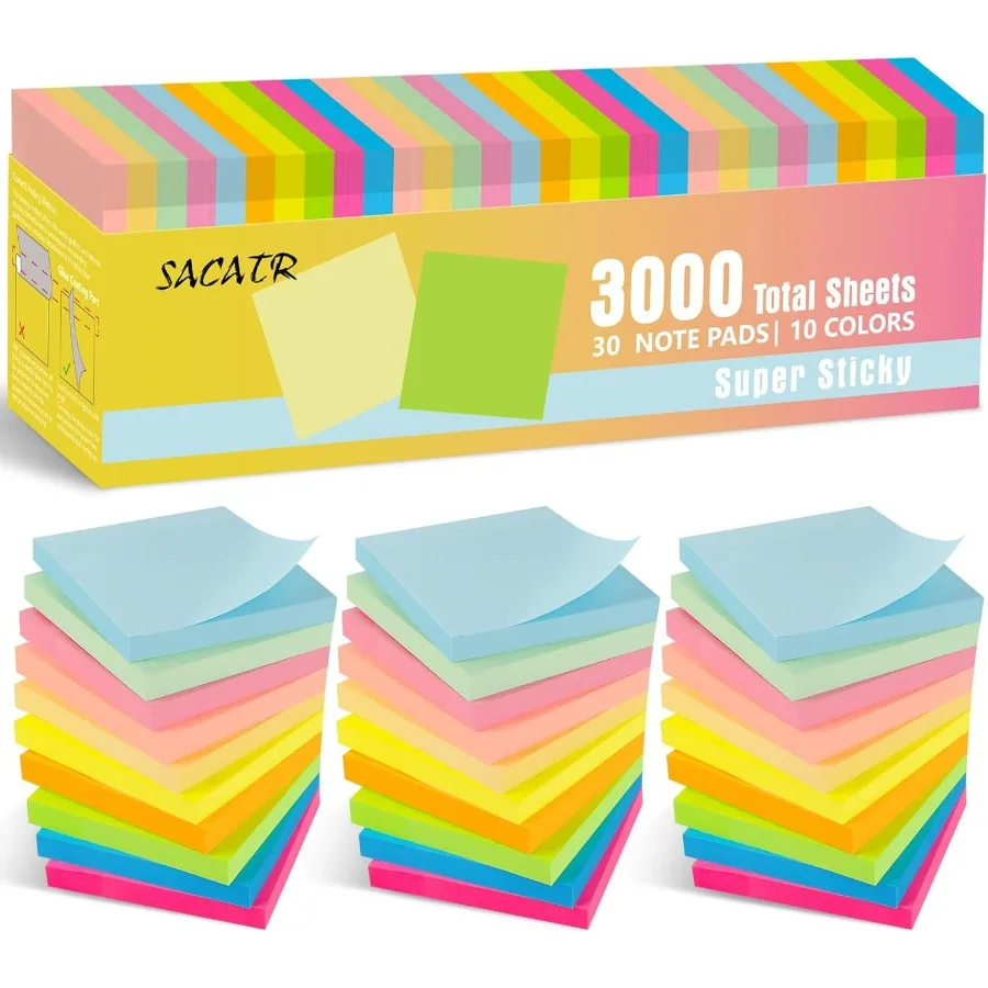 30 Pads Sticky Notes 3x3 inches SelfStick Note Pads with 10 Bright Colors 100 Sheets per Pad Ideal for Office Home and School O
30 Pads Sticky Notes 3x3 inches SelfStick Note Pads with 10 Bright Colors 100 Sheets per Pad Ideal for Office Home and School O