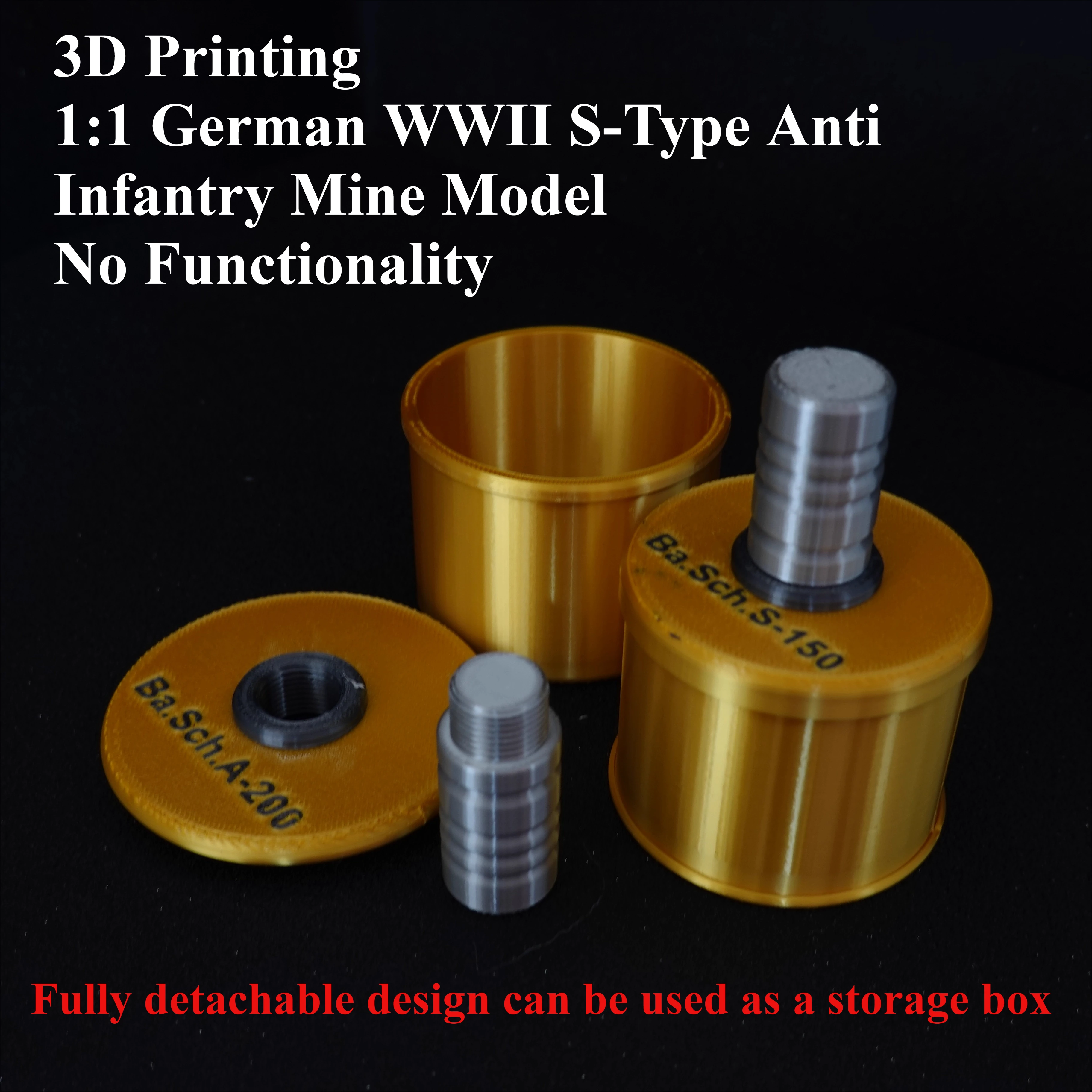 3D-печать 1:1 немецкая модель S-типа времен Второй мировой войны, нефункциональная военная веерная орнамент, банка для хранения подарков, обучающее пособие
3D-печать 1:1 немецкая модель S-типа времен Второй мировой войны, нефункциональная военная веерная орнамент, банка для хранения подарков, обучающее пособие