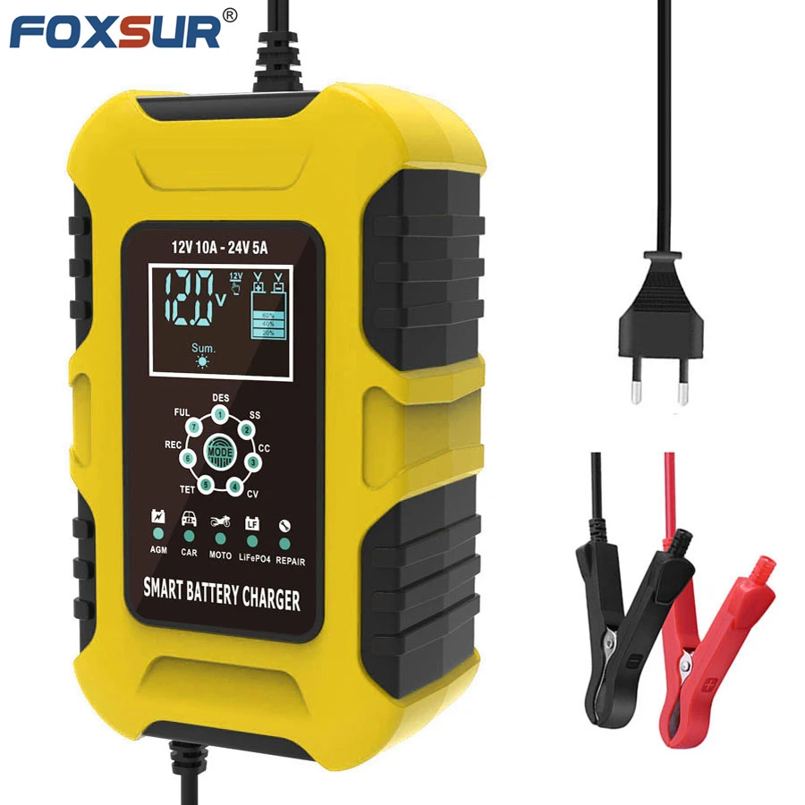 FOXSUR 12V 24V 10A 7-stage smart Battery Charger, GEL WET AGM Battery type & Charge current selectable, Car battery charger
FOXSUR 12V 24V 10A 7-stage smart Battery Charger, GEL WET AGM Battery type & Charge current selectable, Car battery charger