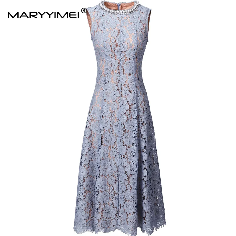 MARYYIMEI Solid Sleeveless Slim Dress For Women High-End Lace Hollow Out Beading High waist Elegant Party Prom Dresses
MARYYIMEI Solid Sleeveless Slim Dress For Women High-End Lace Hollow Out Beading High waist Elegant Party Prom Dresses