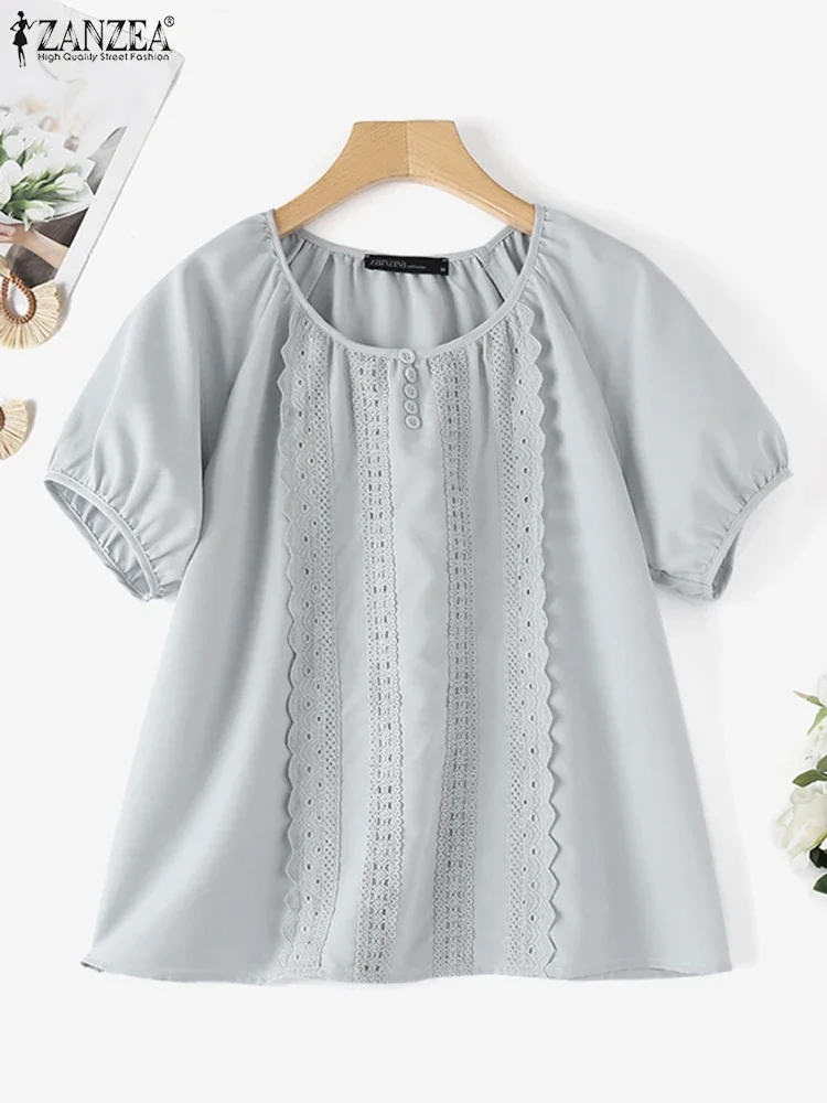 ZANZEA 2025 Summer Short Sleeve Women Blouse Korean Lace Stitching Tops Fashion Holiday O-neck Tunics Casual Loose Basic Shirts
ZANZEA 2025 Summer Short Sleeve Women Blouse Korean Lace Stitching Tops Fashion Holiday O-neck Tunics Casual Loose Basic Shirts