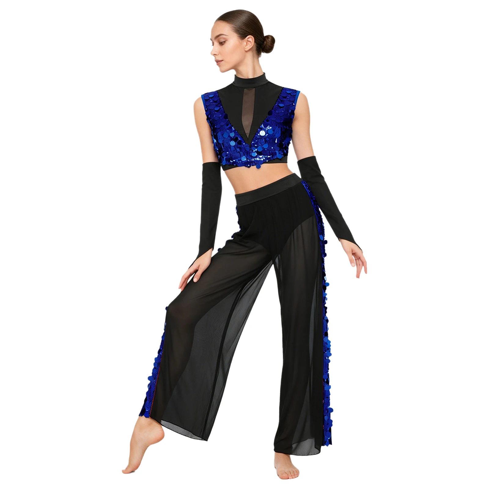Womens Ballet Lyrical Dance Skating Gymnastics Contemporary Costume Sleeveless Glitter Sequins Crop Top with Mesh Pants Gloves
Womens Ballet Lyrical Dance Skating Gymnastics Contemporary Costume Sleeveless Glitter Sequins Crop Top with Mesh Pants Gloves