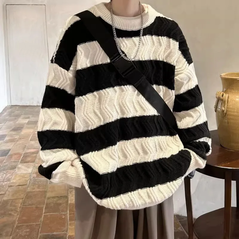 Striped Sweater Men's Autumn and Winter Trend Ins Hong Kong Style Loose Couple Outfit College Style Knit Sweater
Striped Sweater Men's Autumn and Winter Trend Ins Hong Kong Style Loose Couple Outfit College Style Knit Sweater