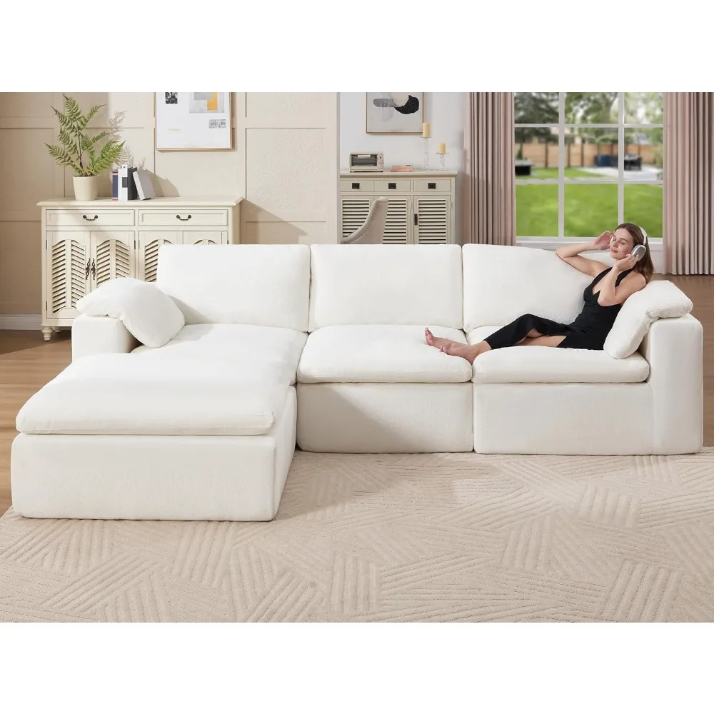 120" Cloud Modular Sectional Sofa, No-Assembly Oversized Chenille Couch with 76.4" Extra-Deep Chaise, Modern White, Customized
120" Cloud Modular Sectional Sofa, No-Assembly Oversized Chenille Couch with 76.4" Extra-Deep Chaise, Modern White, Customized
