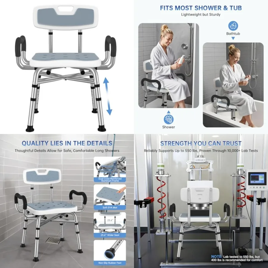 Adjustable Shower Chair with Arms and Back, Stable Heavy Duty 550lbs Safety Bathtub Seat with Non-Slip Feet, Rust-Resistant Alu
Adjustable Shower Chair with Arms and Back, Stable Heavy Duty 550lbs Safety Bathtub Seat with Non-Slip Feet, Rust-Resistant Alu
