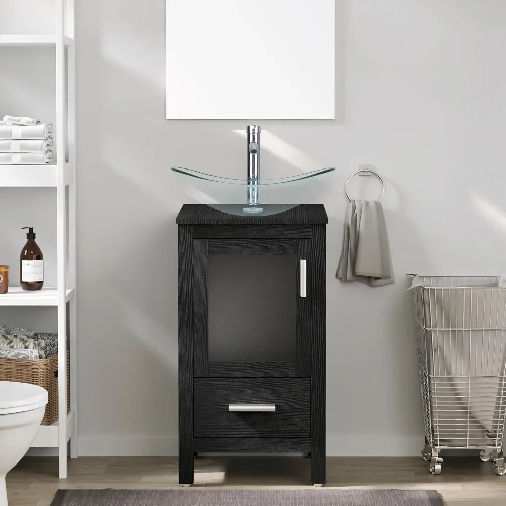 18" Small Bathroom Vanity Sink Combo Modern Freestanding Cabinet W/Matte Glass Door & Drawer Clear Boat Tempered Glass Ve
18" Small Bathroom Vanity Sink Combo Modern Freestanding Cabinet W/Matte Glass Door & Drawer Clear Boat Tempered Glass Ve