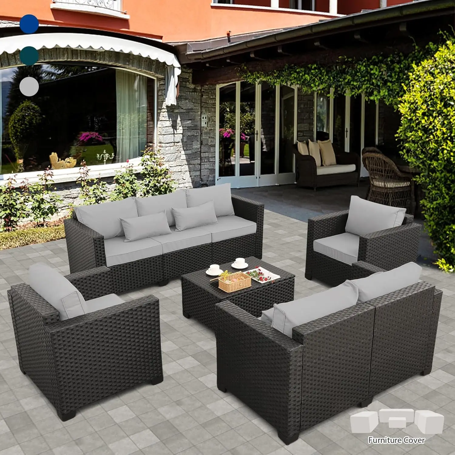 5-Piece Patio Furniture Sofa Set Outdoor Wicker Sectional Couch with Storage Table Non-Slip Cushions Furniture Covers, Grey
5-Piece Patio Furniture Sofa Set Outdoor Wicker Sectional Couch with Storage Table Non-Slip Cushions Furniture Covers, Grey