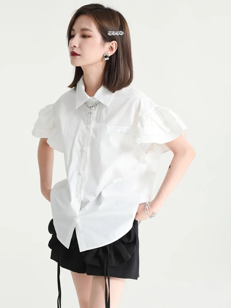 Women Black Ruffles Elegant Blouse New Lapel Short Puff Sleeve Loose Fit Shirt Fashion Tide Spring Summer 2022 M434
Women Black Ruffles Elegant Blouse New Lapel Short Puff Sleeve Loose Fit Shirt Fashion Tide Spring Summer 2022 M434