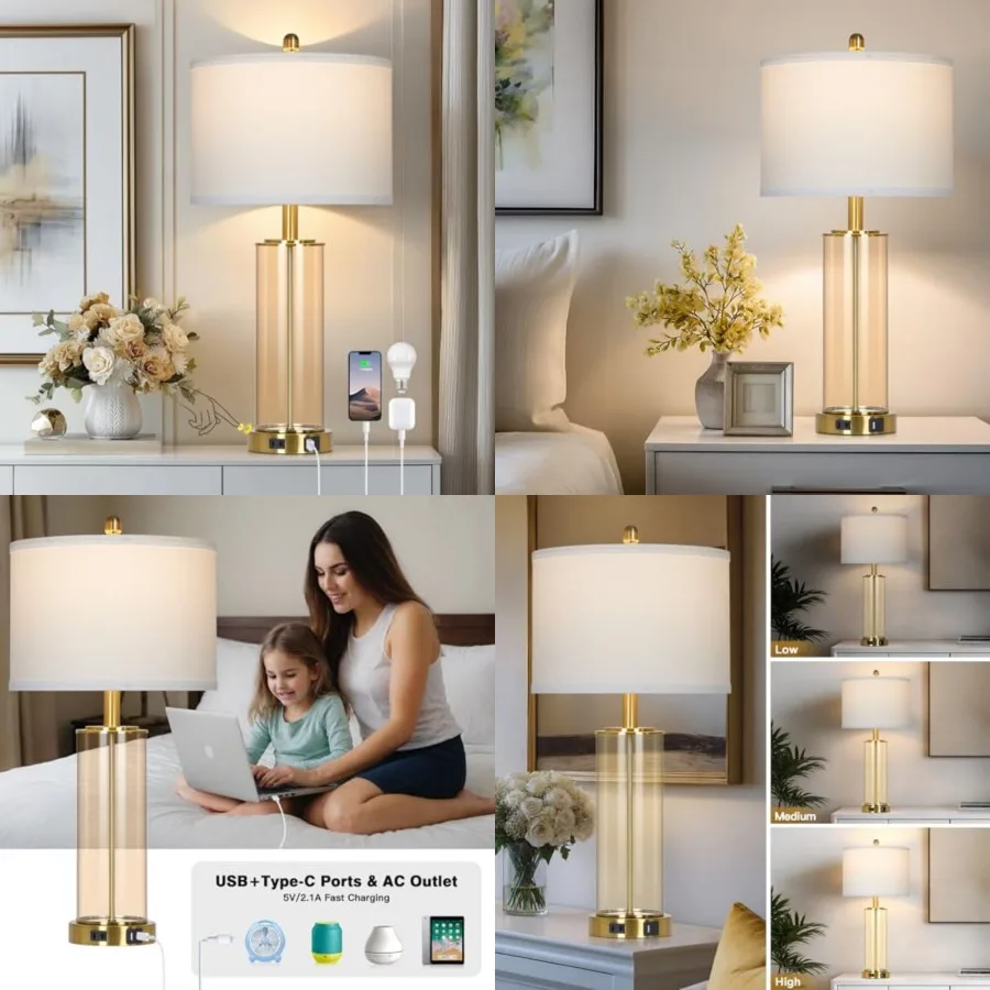 26" Glass Table Lamp Single, 3-Way Dimmable Touch Control Living Room Lamp with USB C+A Ports and AC Outlet, Modern Bedside Lam
26" Glass Table Lamp Single, 3-Way Dimmable Touch Control Living Room Lamp with USB C+A Ports and AC Outlet, Modern Bedside Lam
