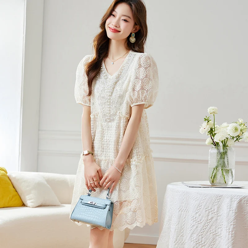 High end women's pearl decration lace suit 2023 summer fashion double layers lace dress ladies A-Line Lace Dresses Short Sleeved
High end women's pearl decration lace suit 2023 summer fashion double layers lace dress ladies A-Line Lace Dresses Short Sleeved