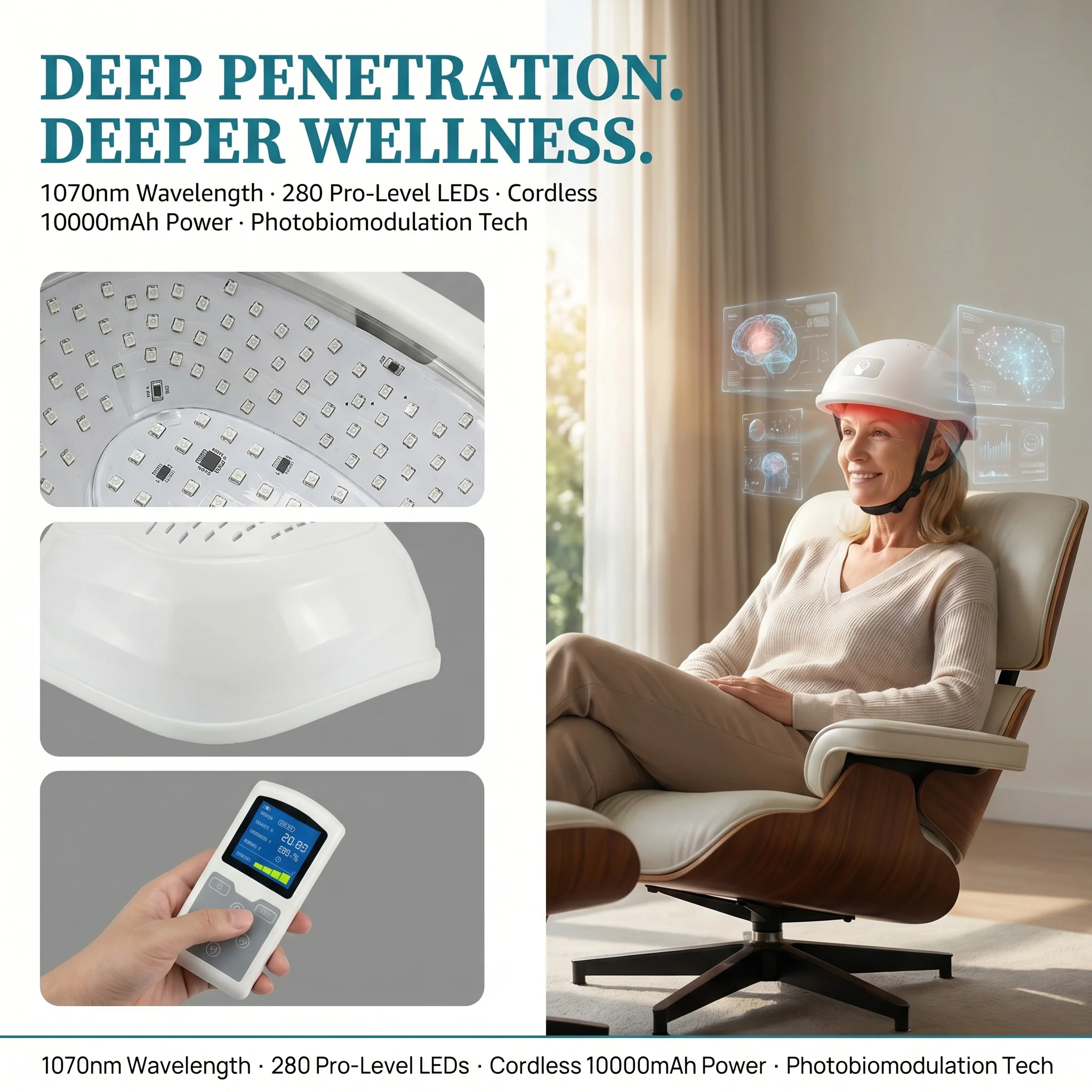 1070nm PBM Neuro Cap Photobiomodulation Therapy Helmet Near Infrared Light for Sleep Improvement Anxiety Depression Brain Health
1070nm PBM Neuro Cap Photobiomodulation Therapy Helmet Near Infrared Light for Sleep Improvement Anxiety Depression Brain Health