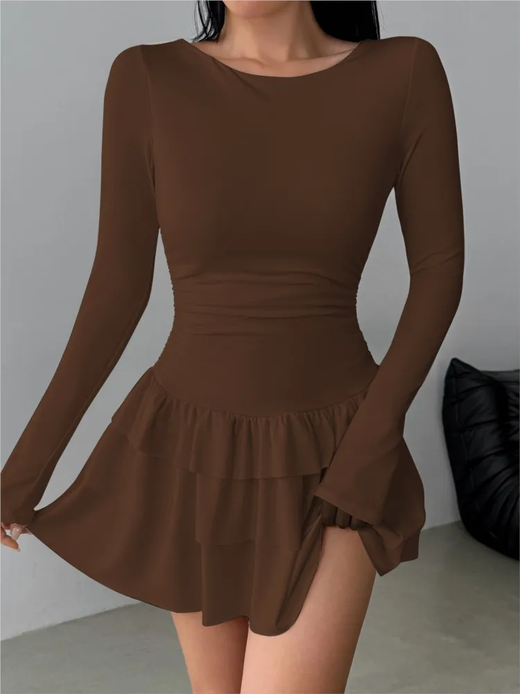 Autumn Solid Color Slim Fit Layered Ruffle Mini Dress 2026 Spring Women's Elegant Bell Sleeve High Waist Sexy Party Tight Dress
Autumn Solid Color Slim Fit Layered Ruffle Mini Dress 2026 Spring Women's Elegant Bell Sleeve High Waist Sexy Party Tight Dress