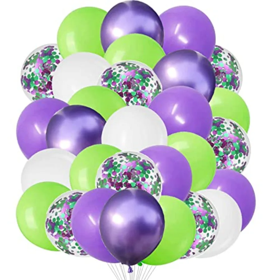 12 Inch Purple, Light Green, White Balloons with Chrome Metallic Purple Balloon and Confetti, 50pcs, for Baby Shower Boys' Birt
12 Inch Purple, Light Green, White Balloons with Chrome Metallic Purple Balloon and Confetti, 50pcs, for Baby Shower Boys' Birt
