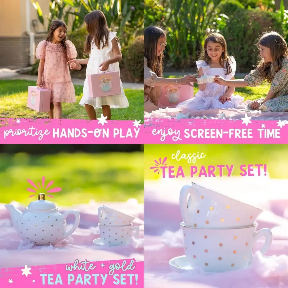 Porcelain Tea Set for Girls - White with Gold Polka Dots Tea Party Set for Kids I Complete Children Tea Sets with Carry Case, Te
Porcelain Tea Set for Girls - White with Gold Polka Dots Tea Party Set for Kids I Complete Children Tea Sets with Carry Case, Te