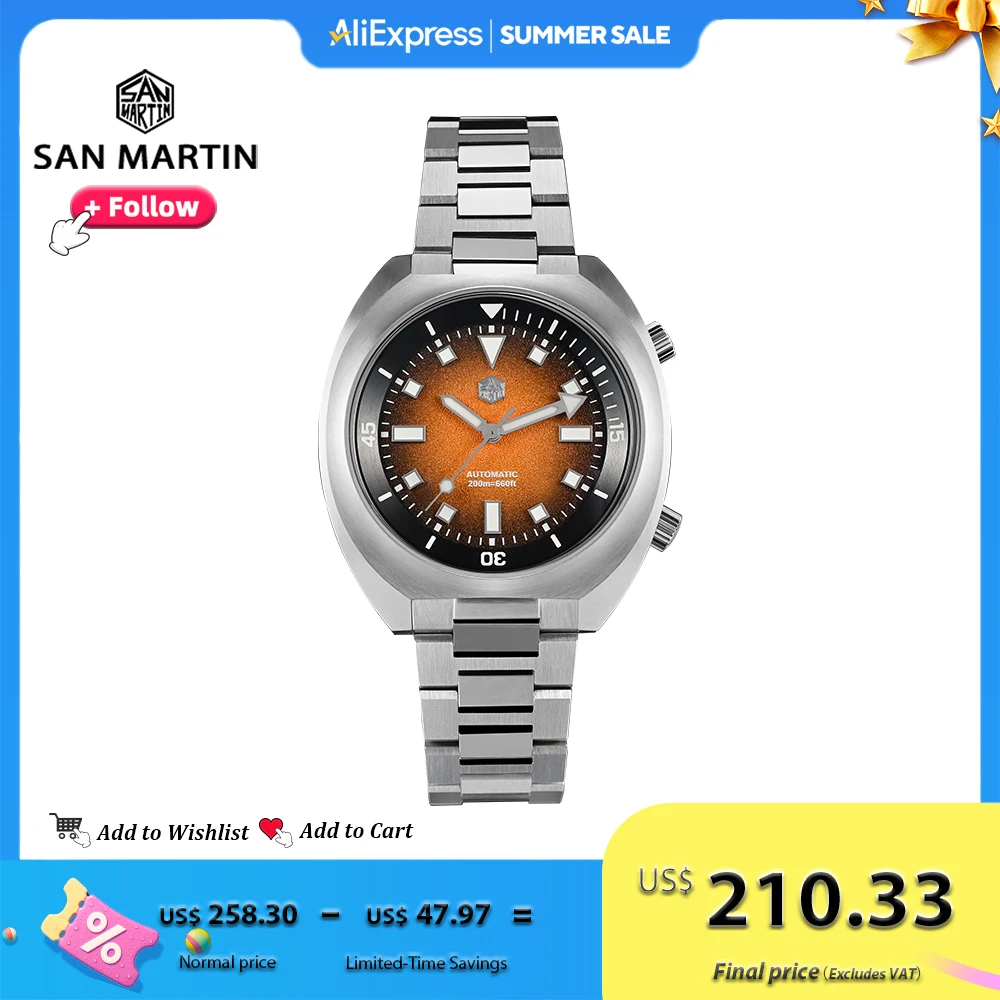San Martin 42mm Men Diver Watch YN55 Stainless Steel Automatic Mechanical Diving Compressor Watches Waterproof 20bar SN0066
San Martin 42mm Men Diver Watch YN55 Stainless Steel Automatic Mechanical Diving Compressor Watches Waterproof 20bar SN0066