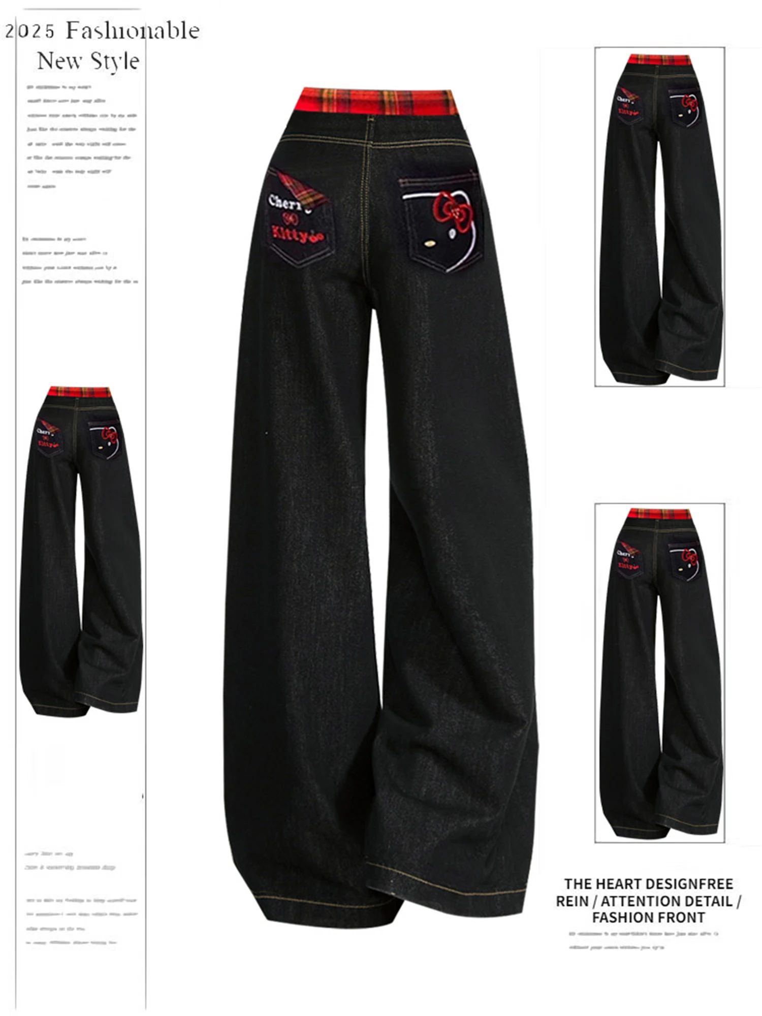 WAKA Y2K Women's Wide Leg Denim Jeans with Plaid Waist & Embroidered Pockets Casual Streetwear Fashion Pants 2025 Autumn
WAKA Y2K Women's Wide Leg Denim Jeans with Plaid Waist & Embroidered Pockets Casual Streetwear Fashion Pants 2025 Autumn